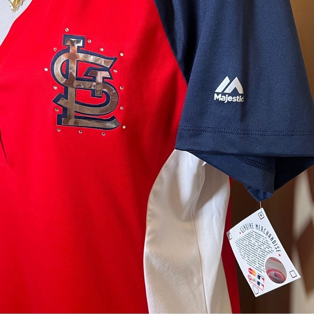 Majestic St. Louis Cardinals Red Navy White Jersey Top - Picture 3 of 11